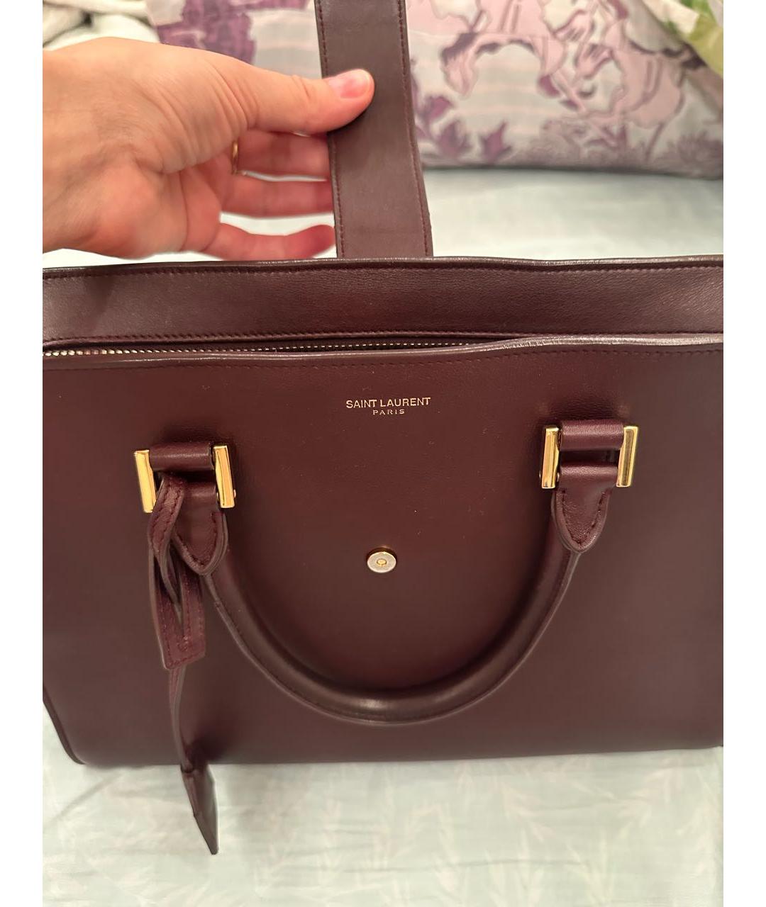 SAINT LAURENT Бордовая кожаная сумка с короткими ручками, фото 8