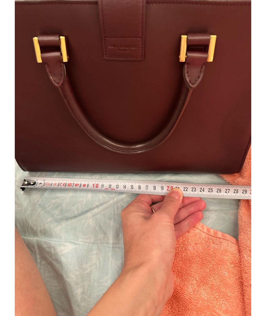 SAINT LAURENT Бордовая кожаная сумка с короткими ручками, фото 3