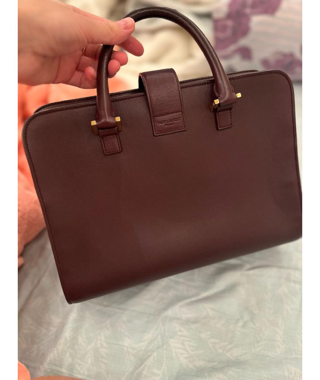 SAINT LAURENT Бордовая кожаная сумка с короткими ручками, фото 7