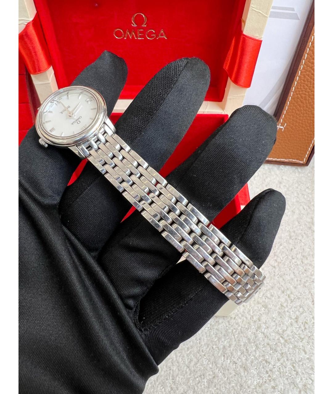 OMEGA Белые стальные часы, фото 5