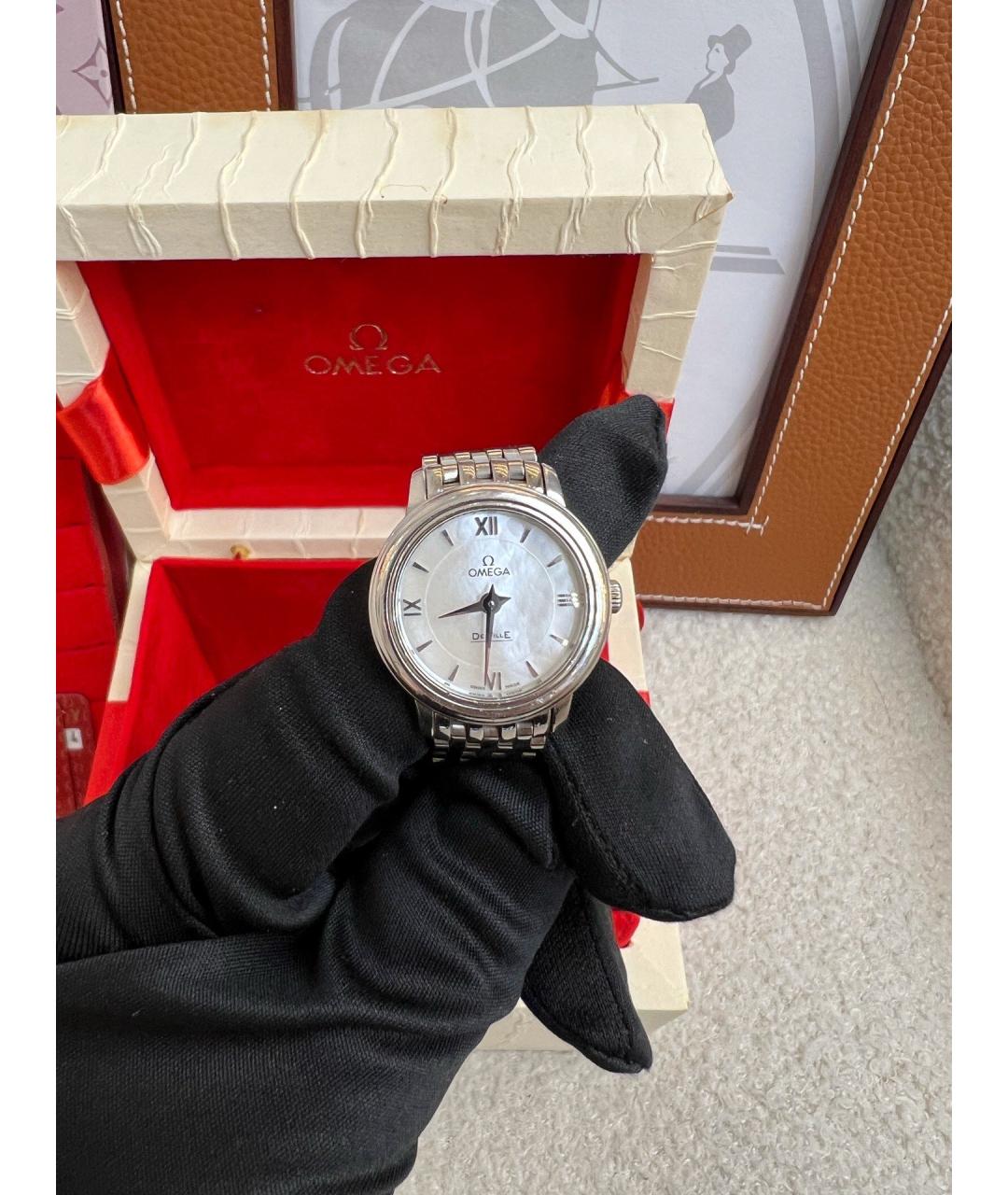 OMEGA Белые стальные часы, фото 3