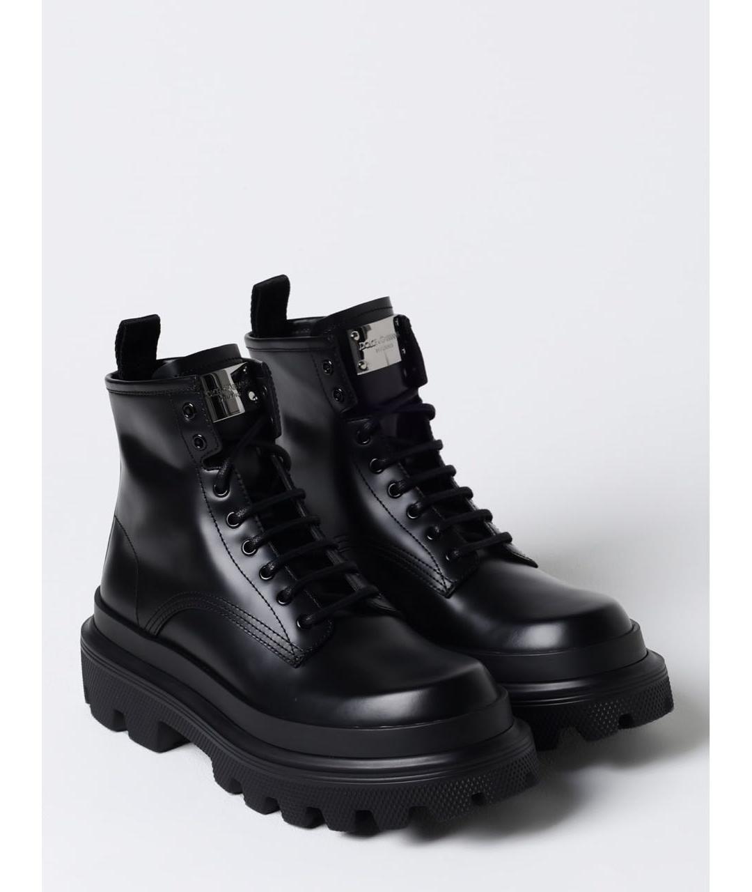 DOLCE&GABBANA Черные кожаные высокие ботинки, фото 2
