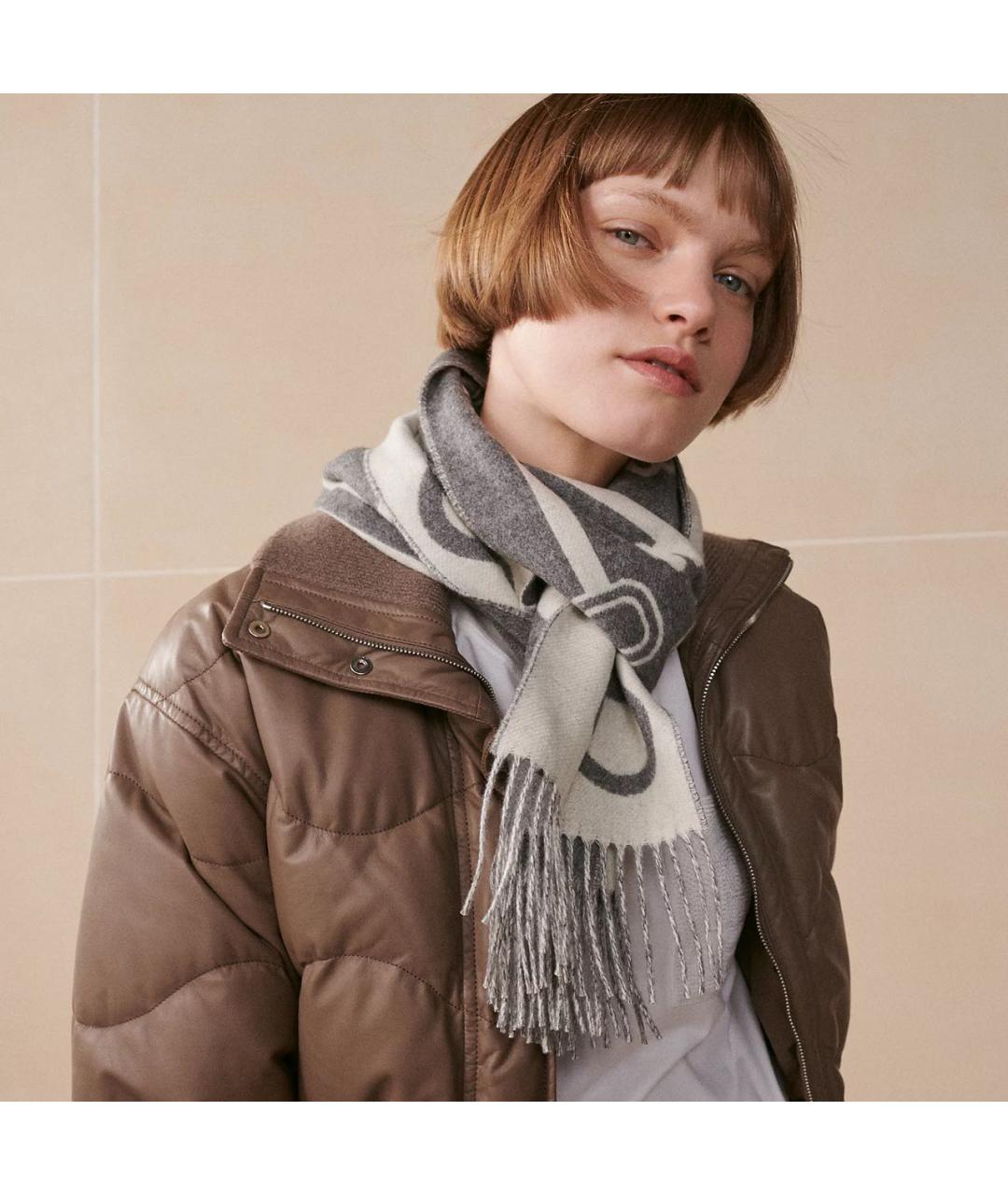 HERMES Серый кашемировый шарф, фото 2