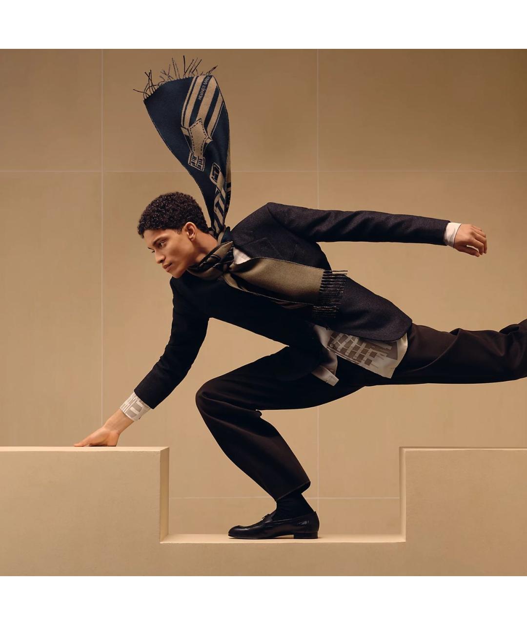 HERMES Коричневый кашемировый шарф, фото 2