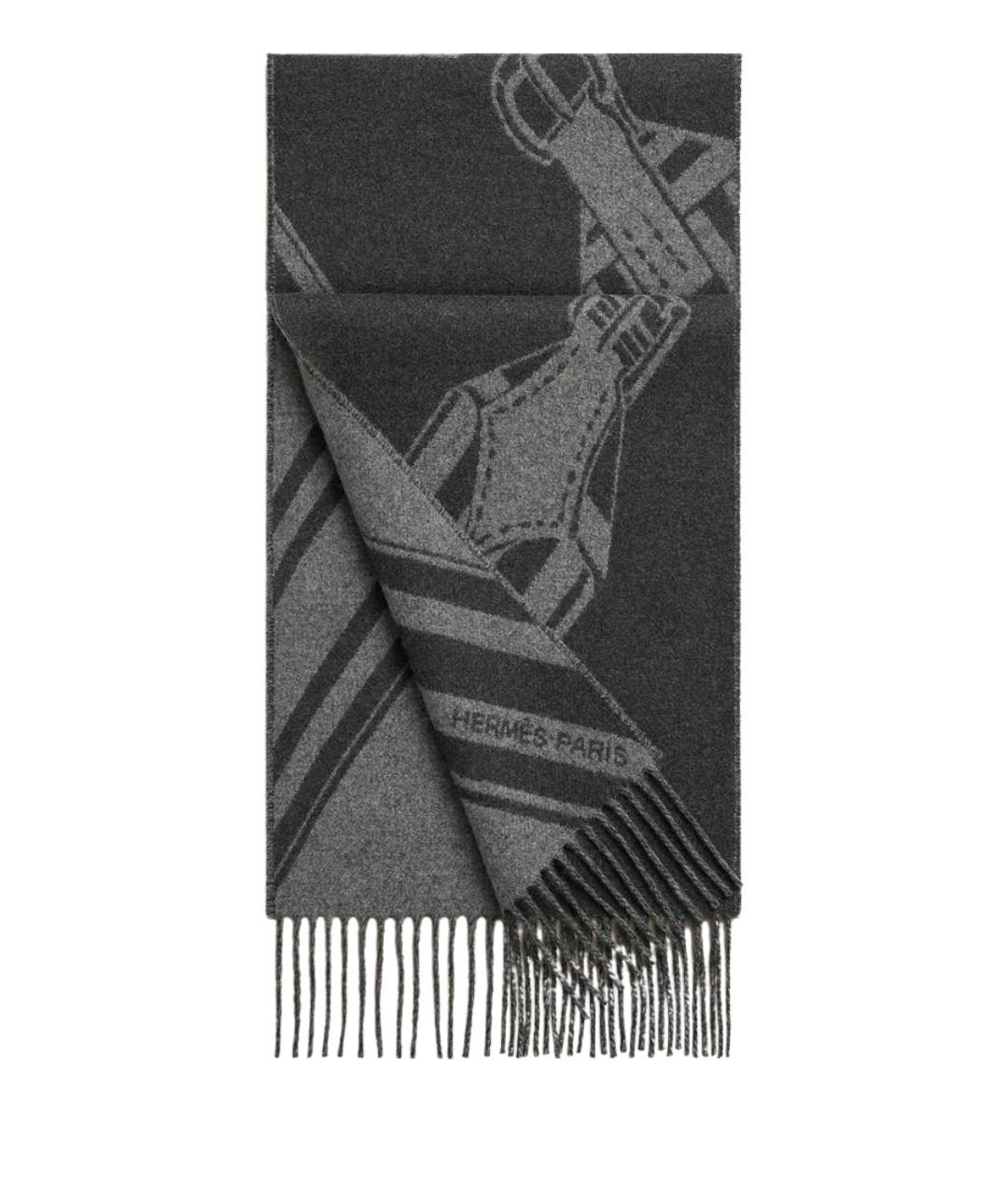 HERMES Антрацитовый кашемировый шарф, фото 1