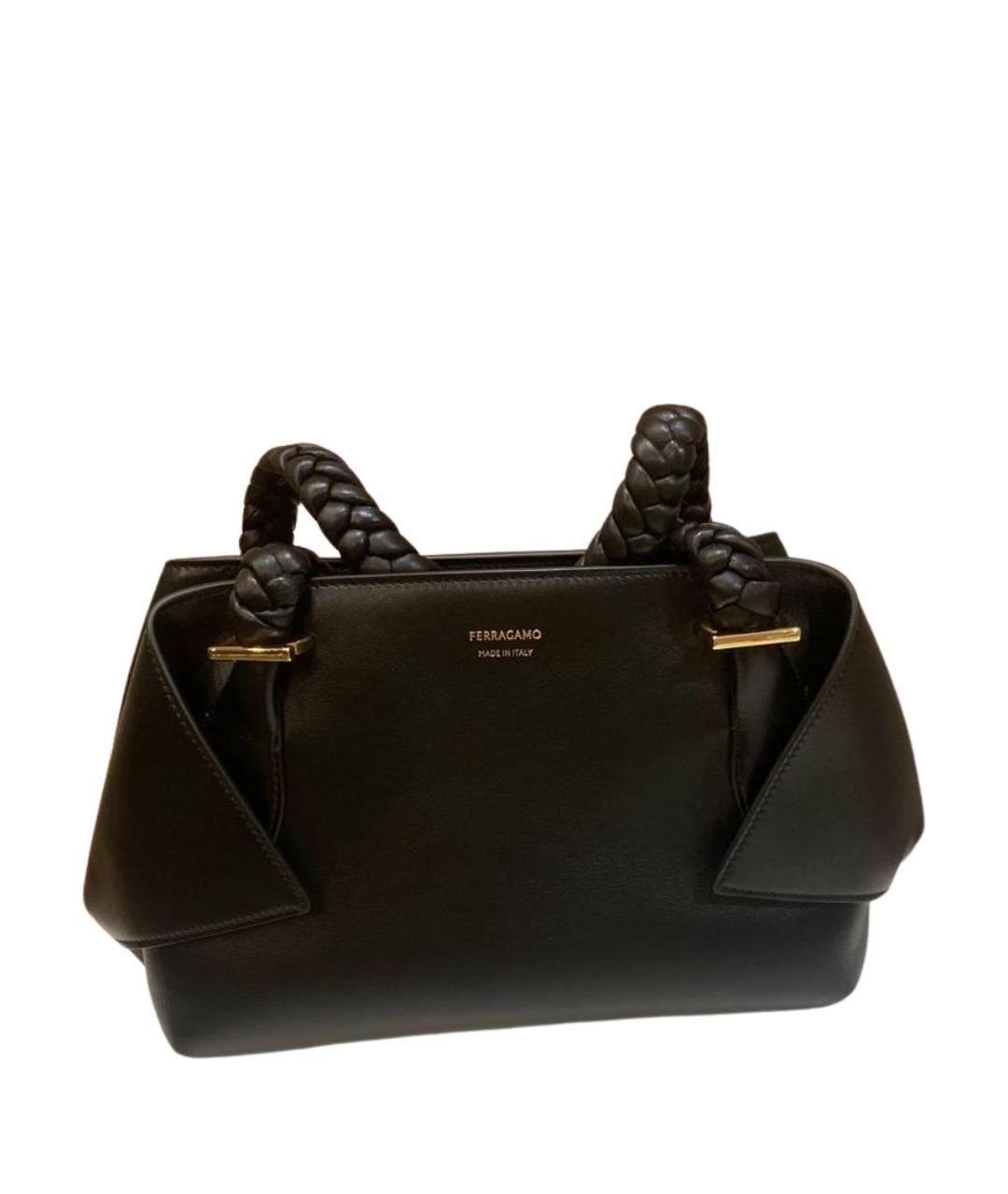 FERRAGAMO Черная кожаная сумка с короткими ручками, фото 1