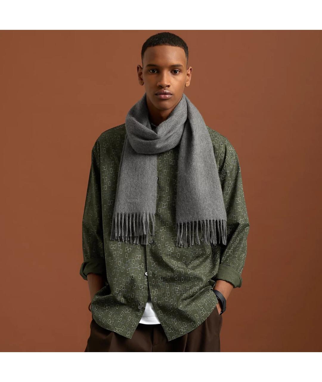 HERMES Серый кашемировый шарф, фото 2