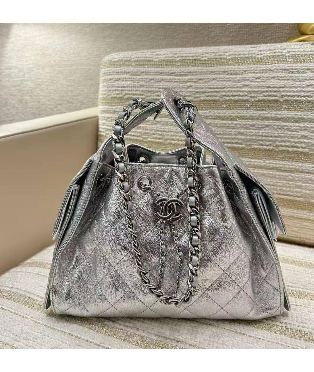 CHANEL Серебряная кожаная сумка через плечо, фото 2