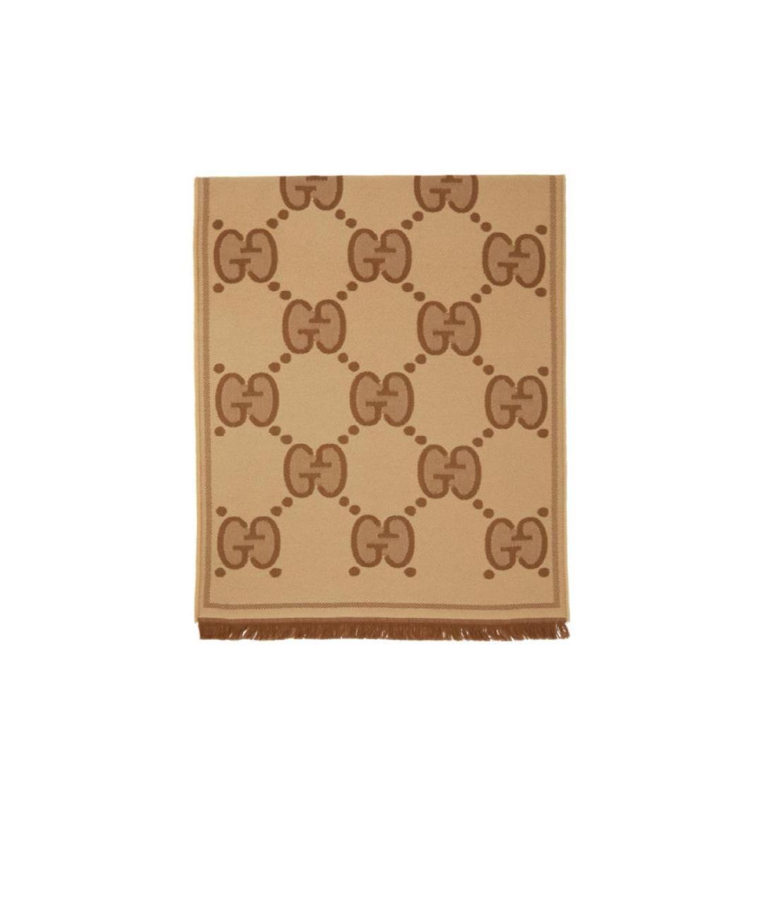 GUCCI Коричневый шерстяной шарф, фото 1