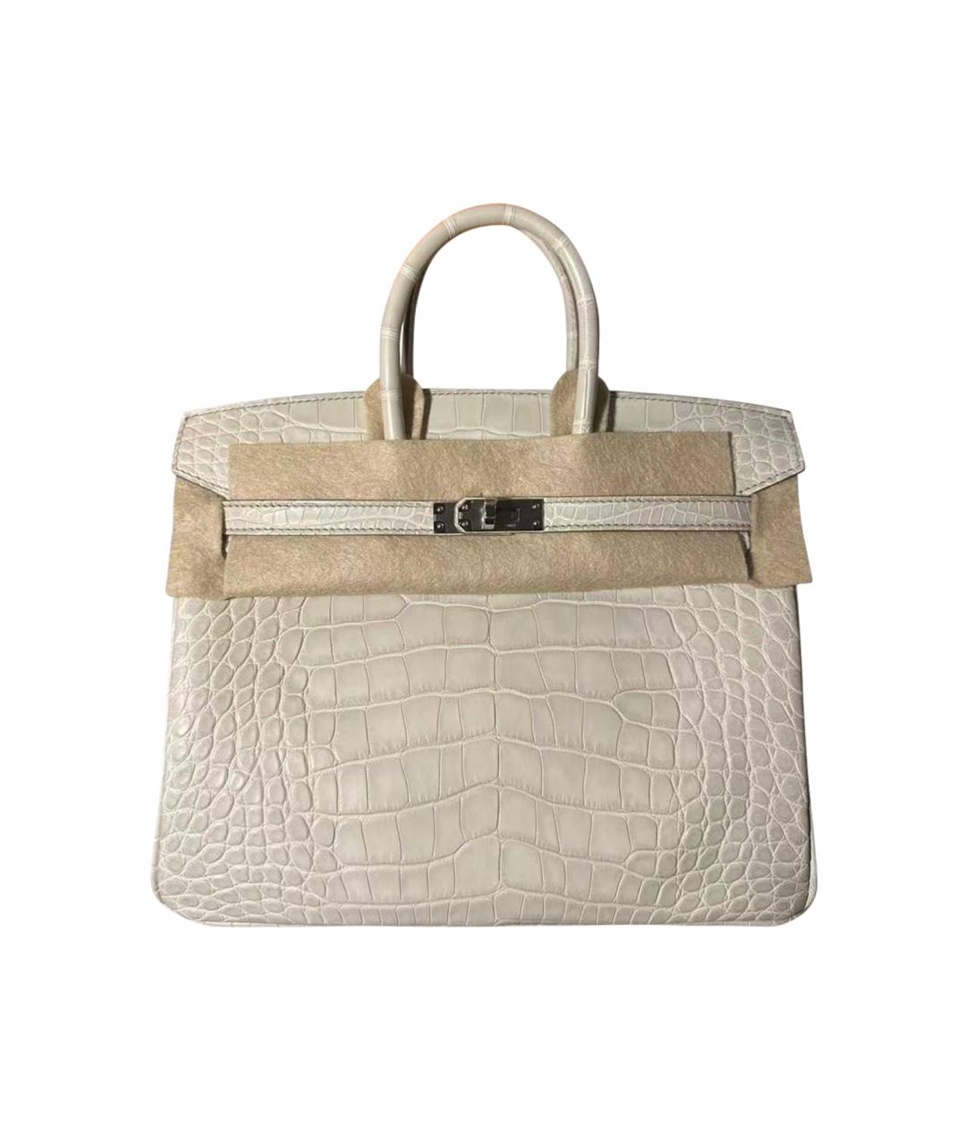 HERMES Белая сумка с короткими ручками из экзотической кожи, фото 1