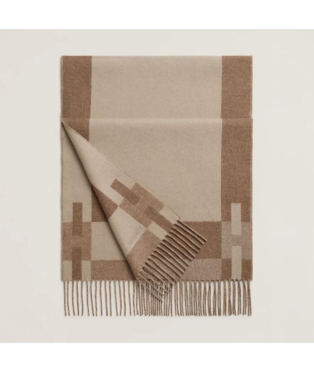 HERMES Бежевый кашемировый шарф, фото 4