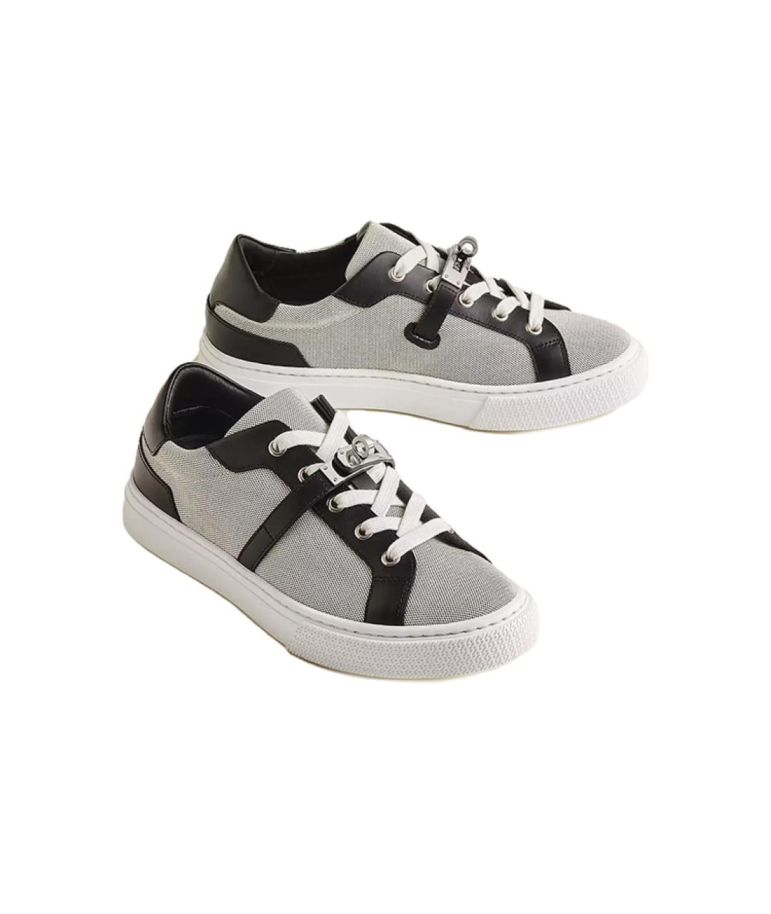 HERMES Серые кожаные кеды, фото 5