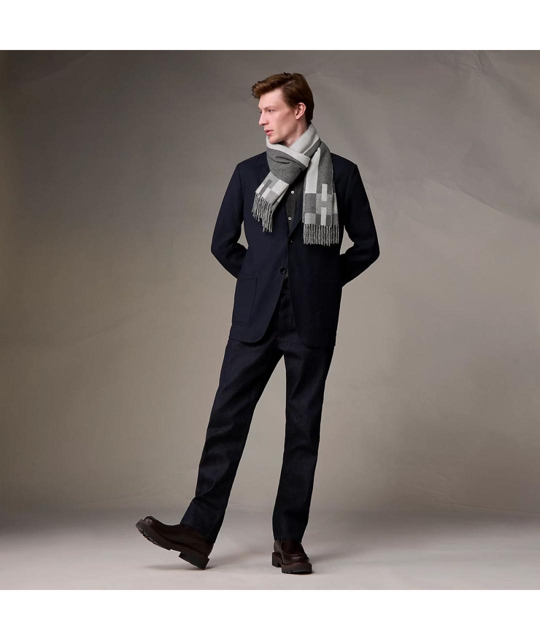 HERMES Серый кашемировый шарф, фото 2