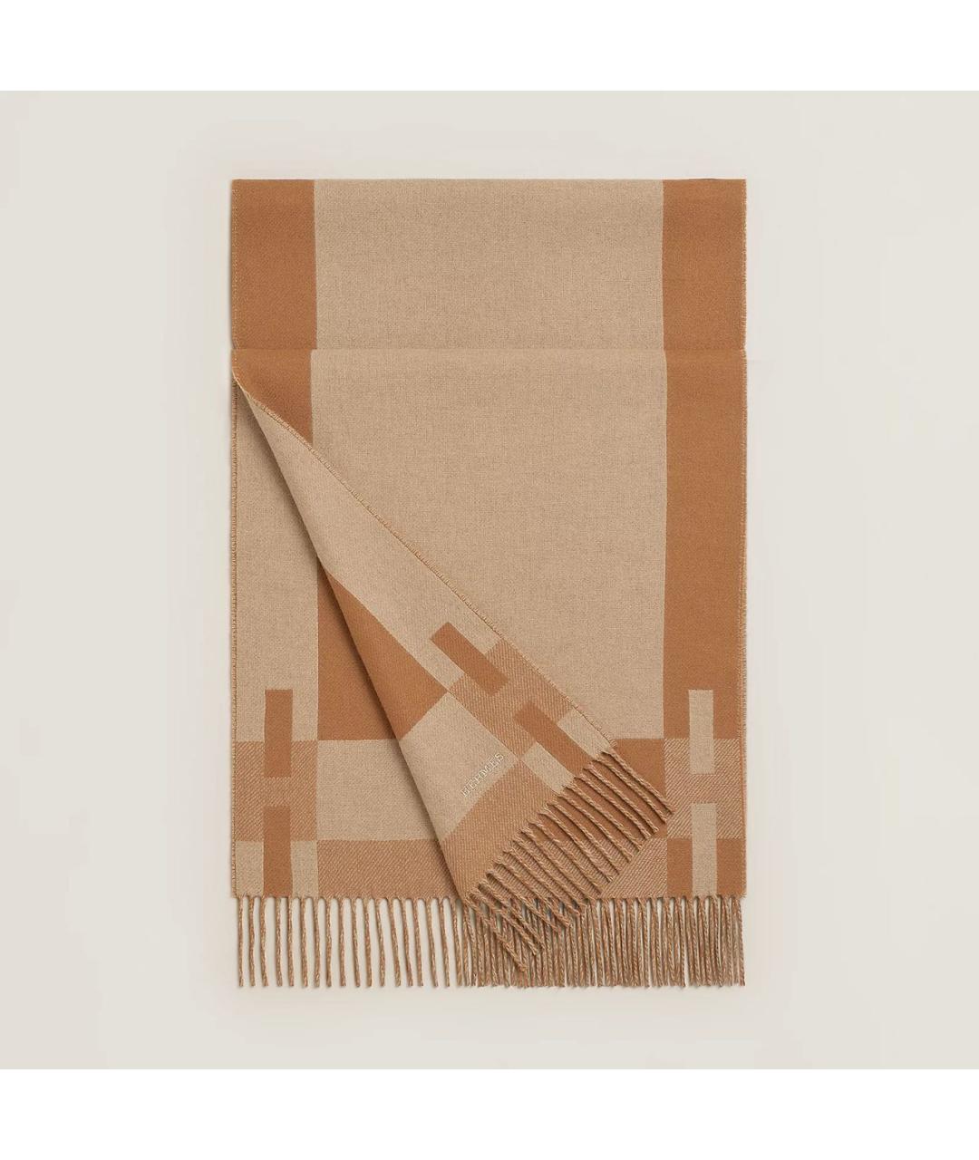 HERMES Бежевый кашемировый шарф, фото 4