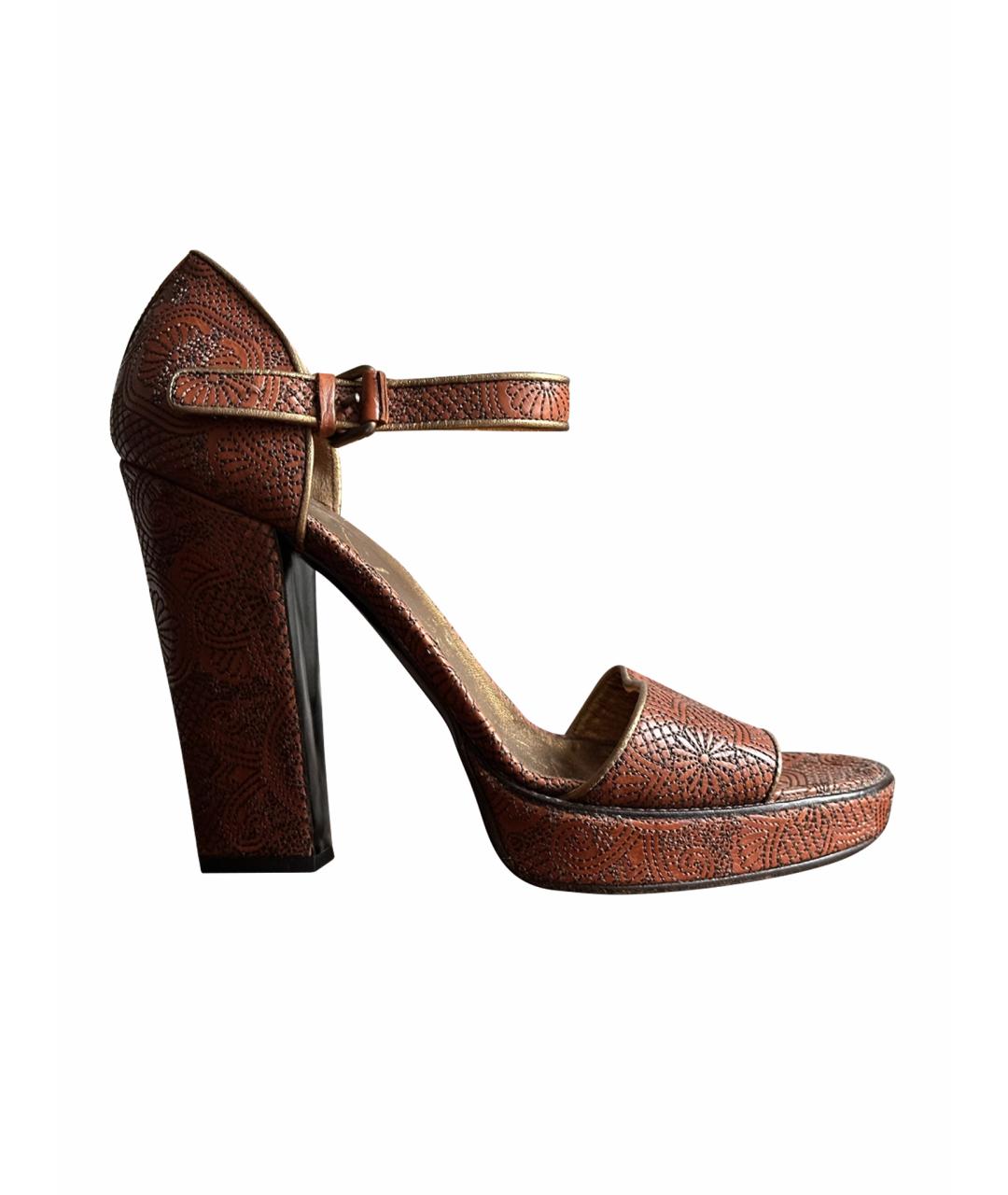 PRADA Коричневые кожаные босоножки, фото 1