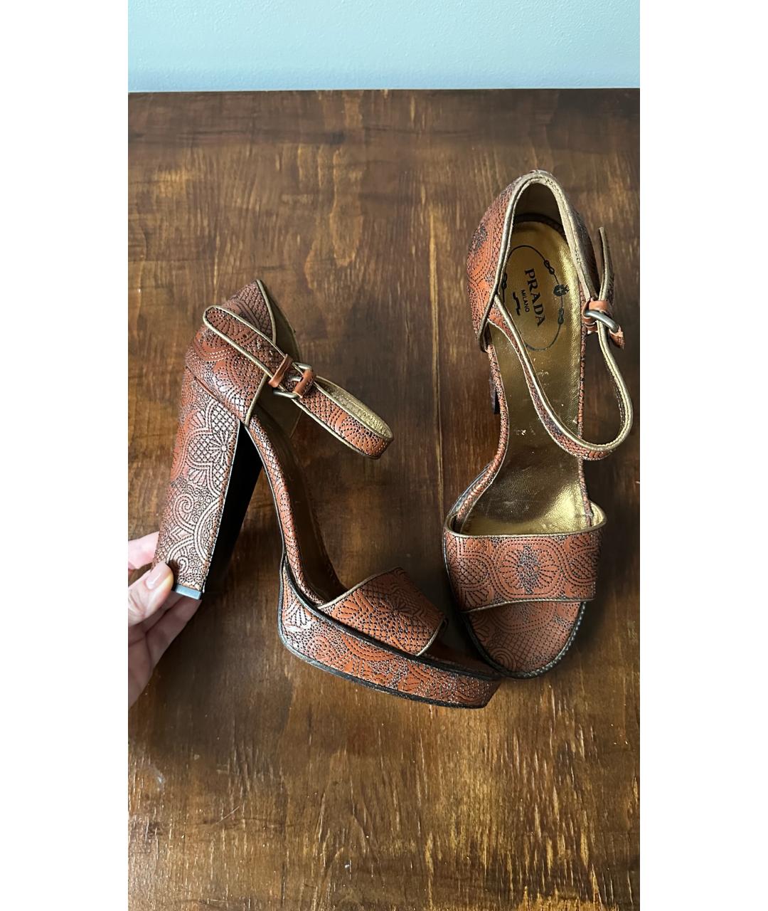 PRADA Коричневые кожаные босоножки, фото 3