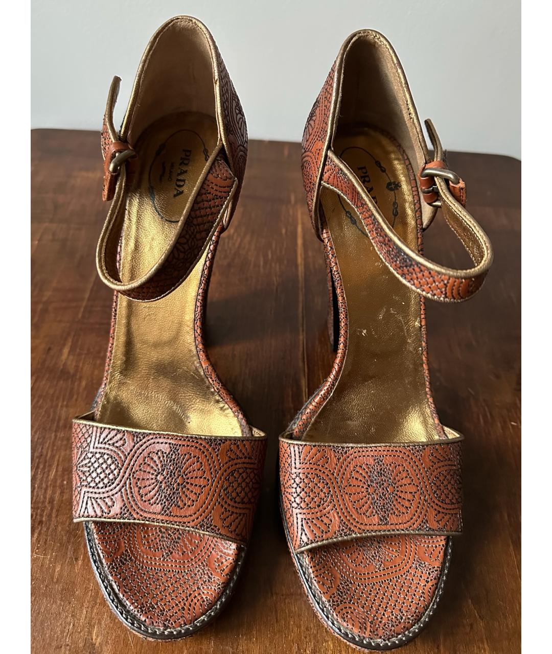 PRADA Коричневые кожаные босоножки, фото 2