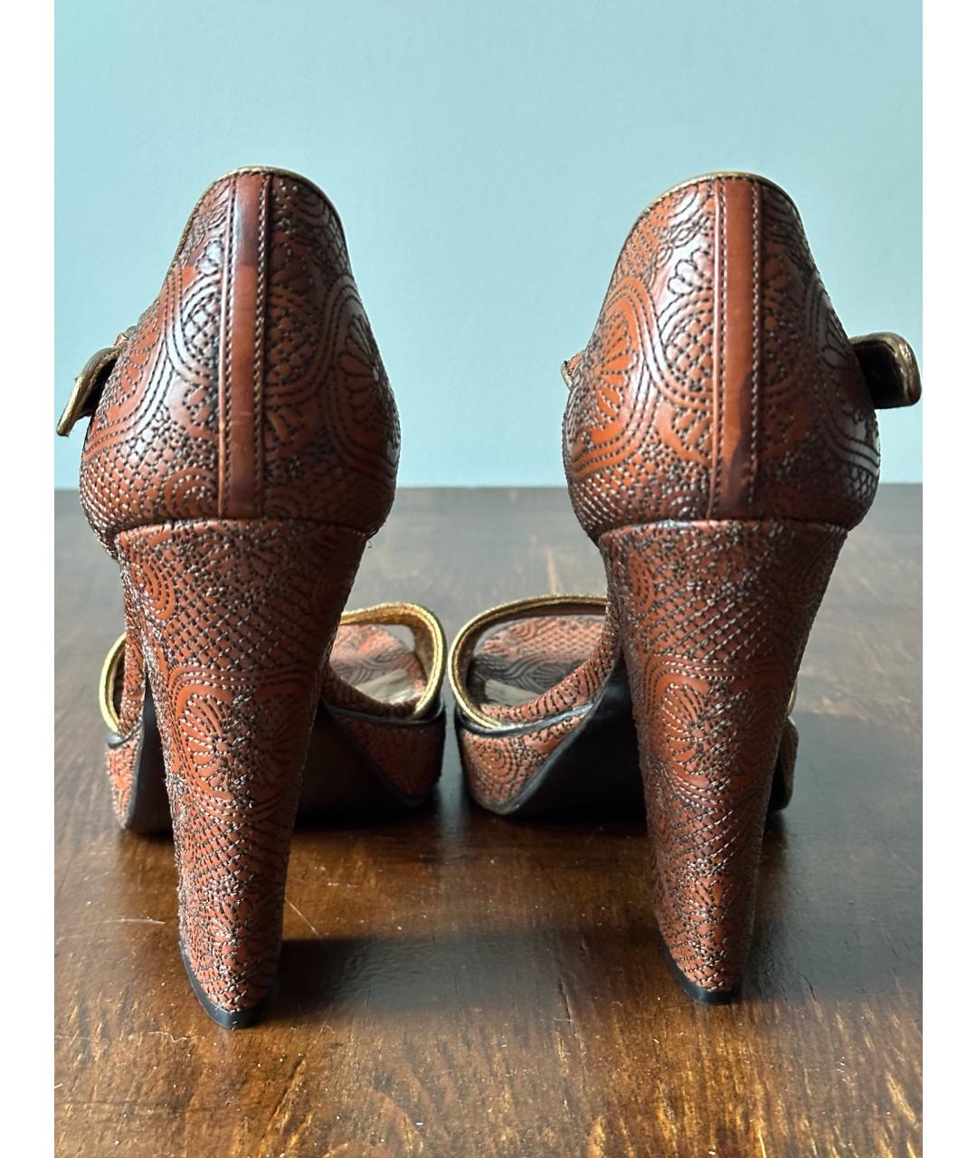 PRADA Коричневые кожаные босоножки, фото 4