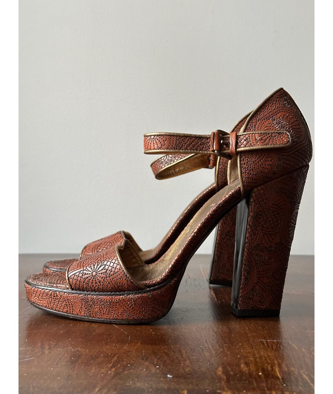 PRADA Коричневые кожаные босоножки, фото 6