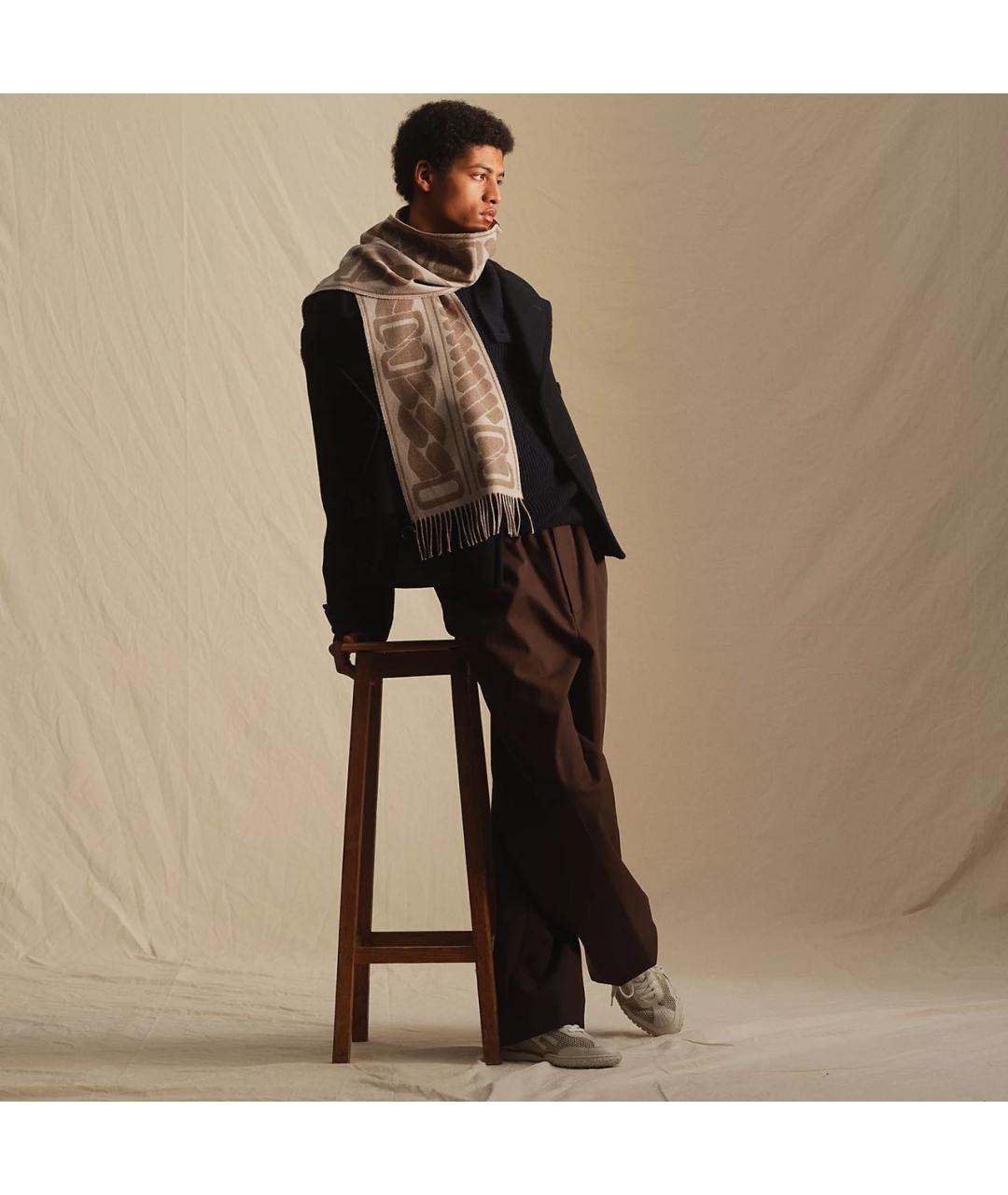 HERMES Бежевый кашемировый шарф, фото 2