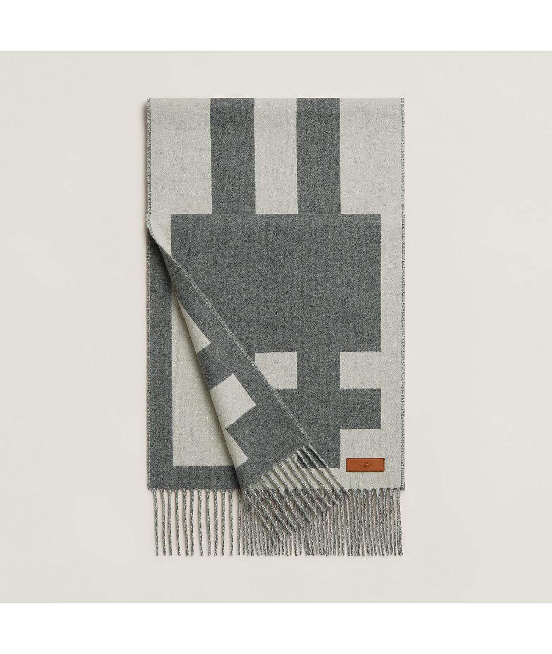 HERMES Серый кашемировый шарф, фото 4