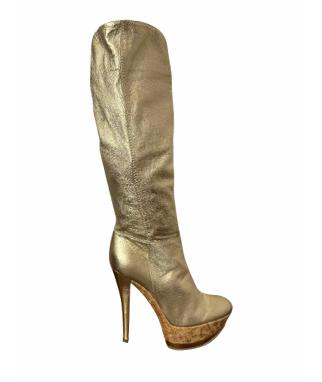 CASADEI Золотые кожаные сапоги, фото 1