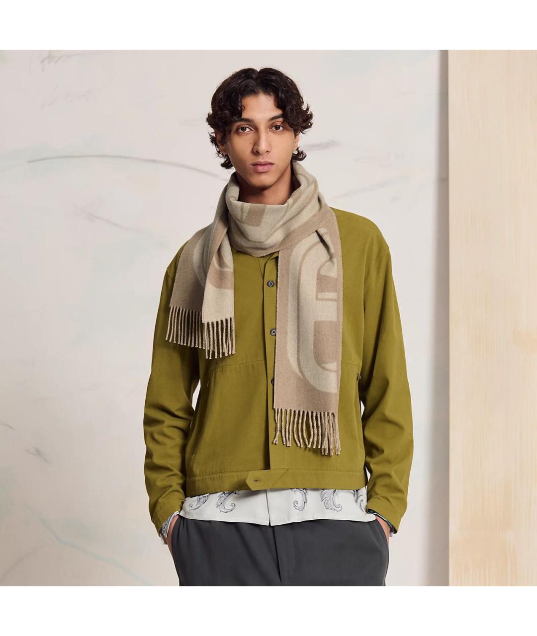 HERMES Бежевый кашемировый шарф, фото 3