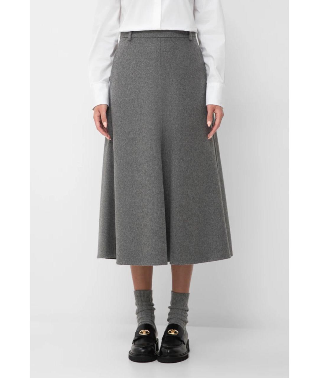 BRUNELLO CUCINELLI Серая шерстяная юбка миди, фото 3