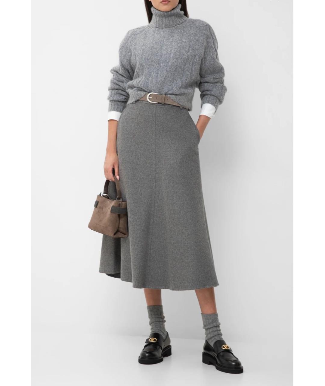 BRUNELLO CUCINELLI Серая шерстяная юбка миди, фото 2