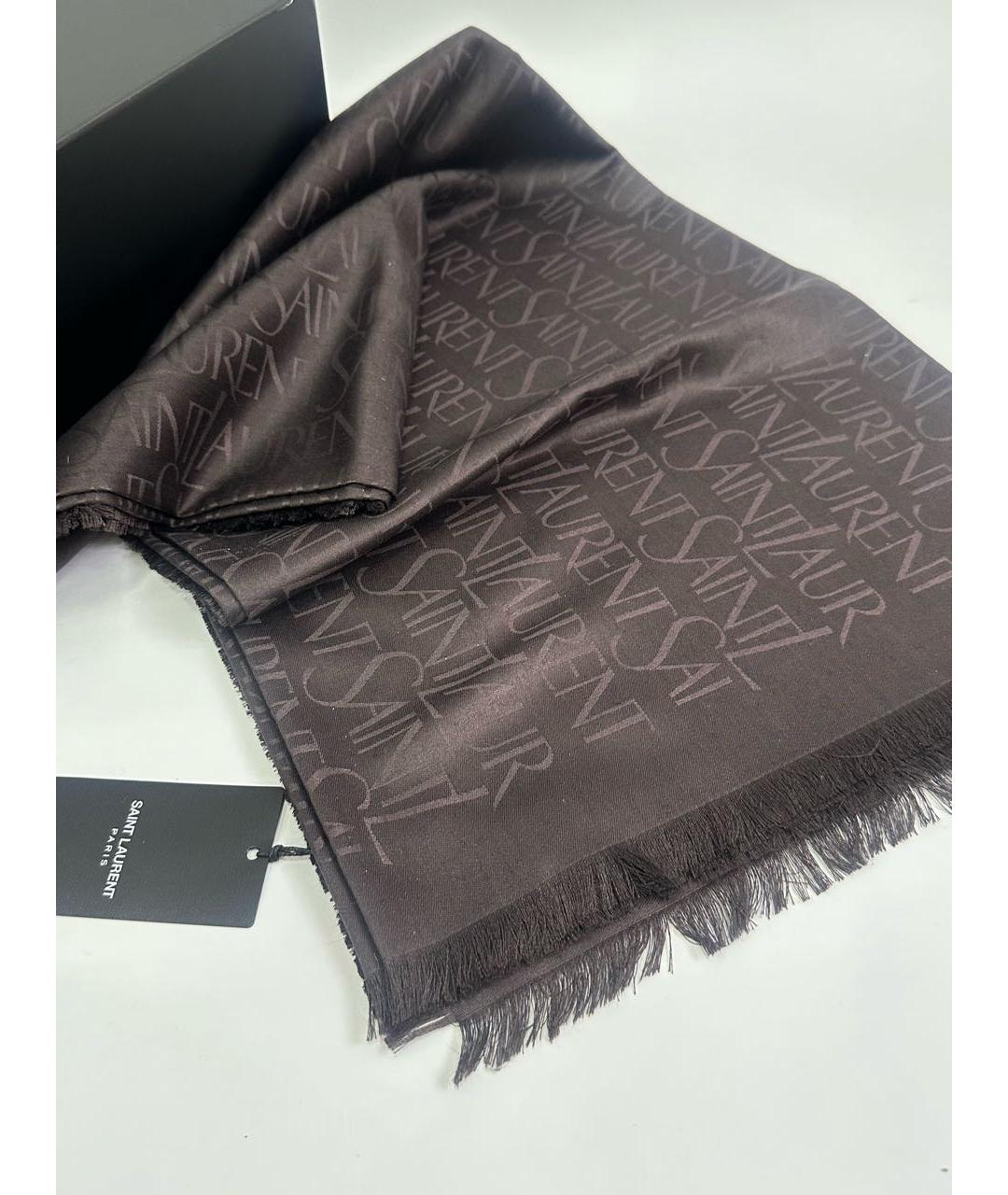 SAINT LAURENT Черный шерстяной платок, фото 4