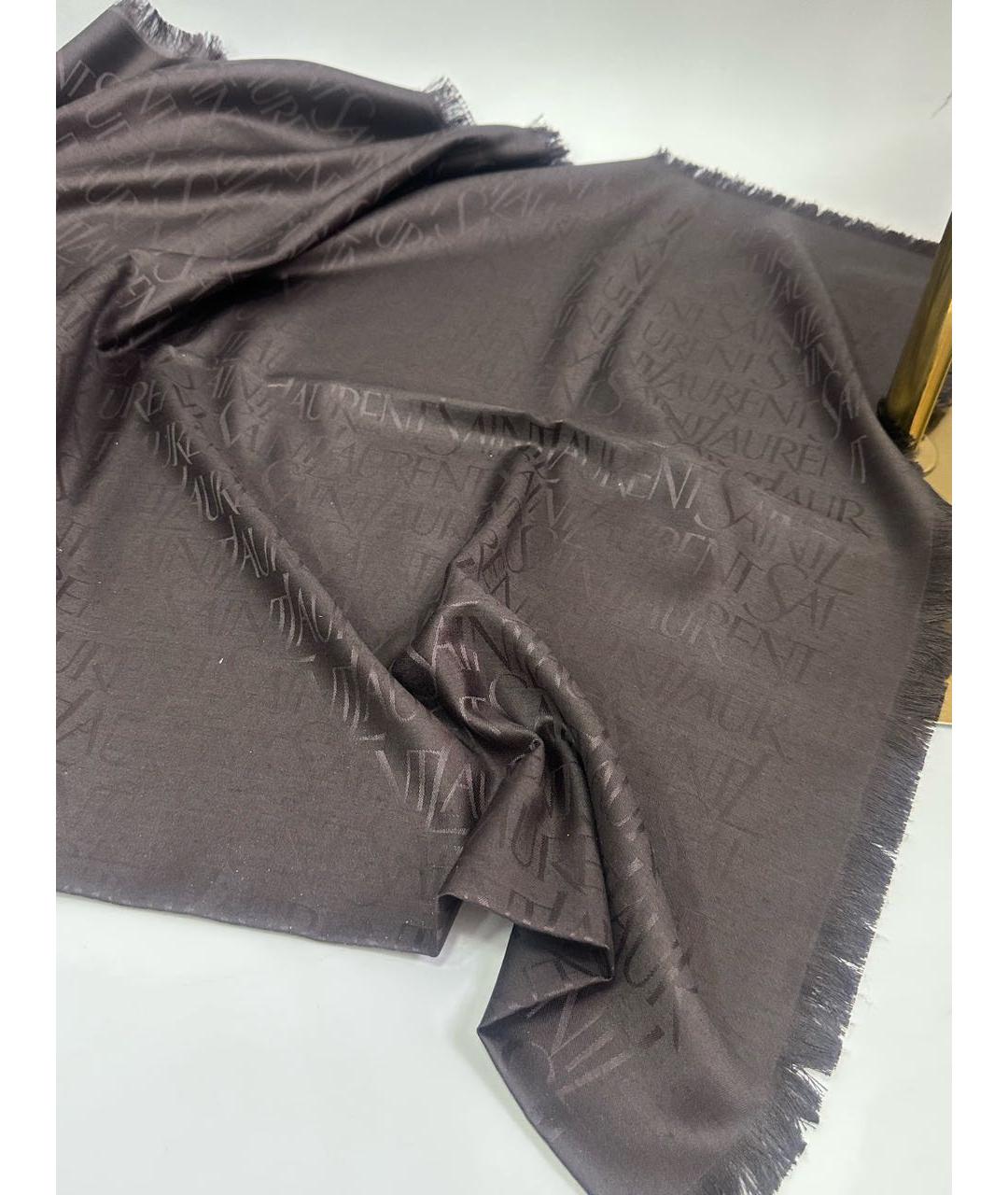 SAINT LAURENT Черный шерстяной платок, фото 7