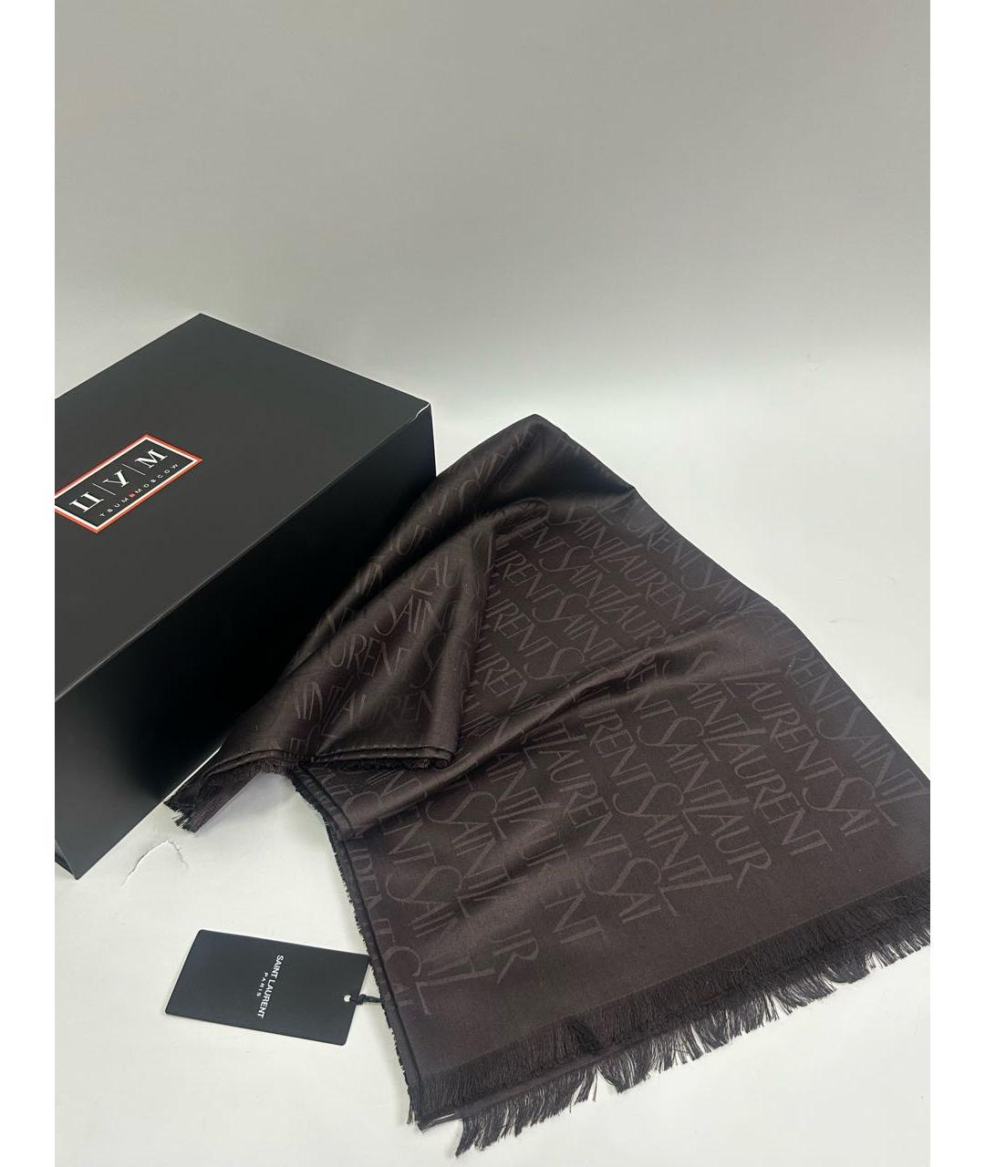 SAINT LAURENT Черный шерстяной платок, фото 2