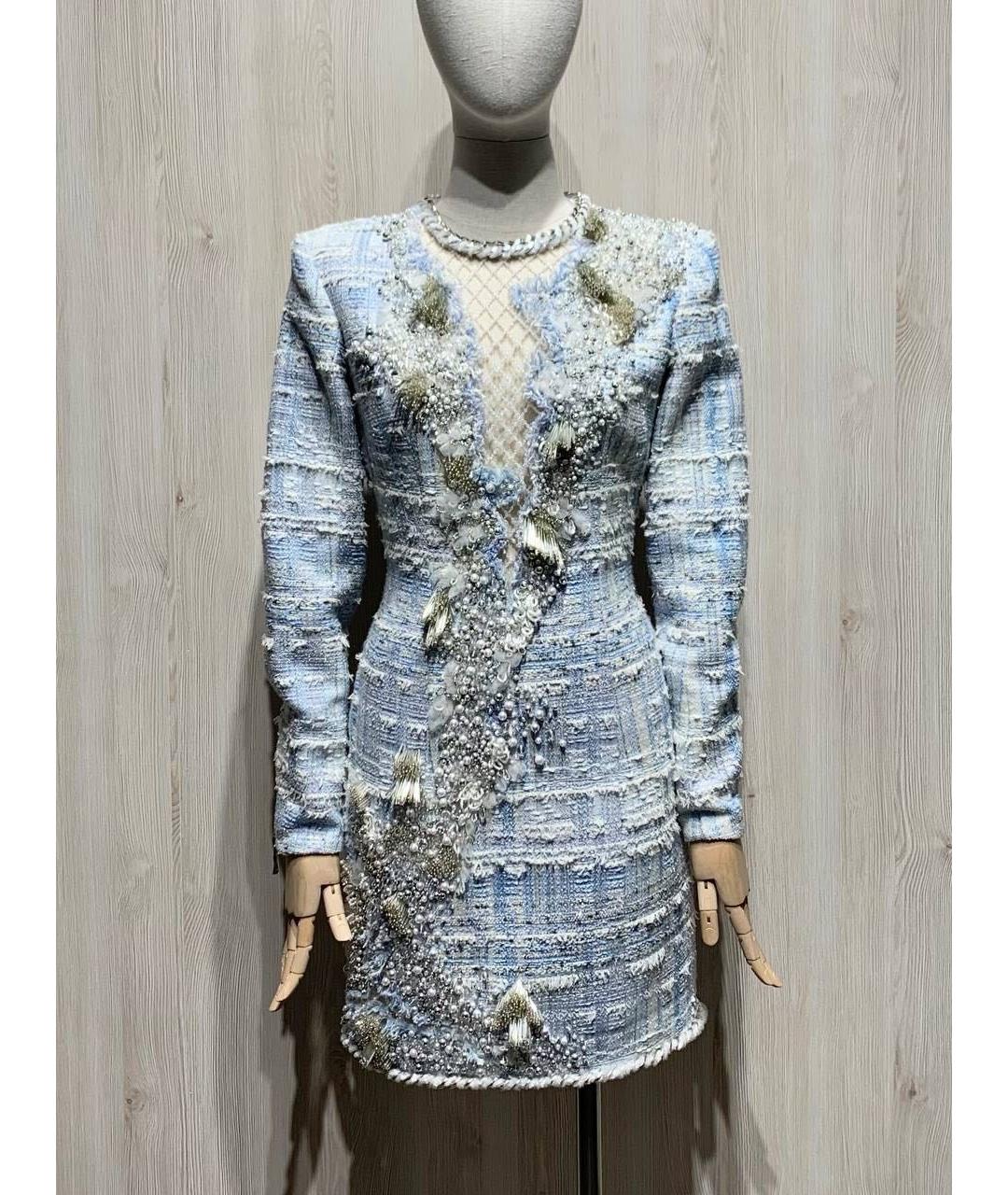 BALMAIN Голубое хлопковое вечернее платье, фото 9