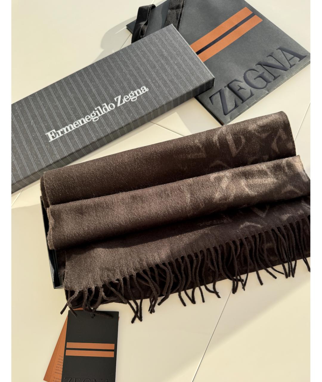 ZEGNA Коричневый шелковый шарф, фото 4