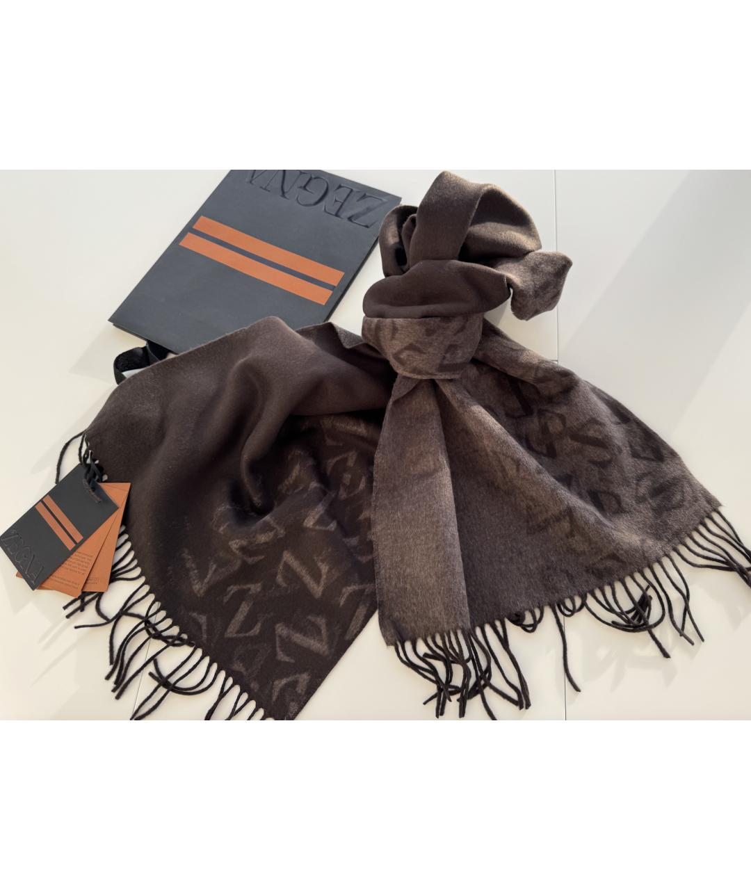 ZEGNA Коричневый шелковый шарф, фото 7