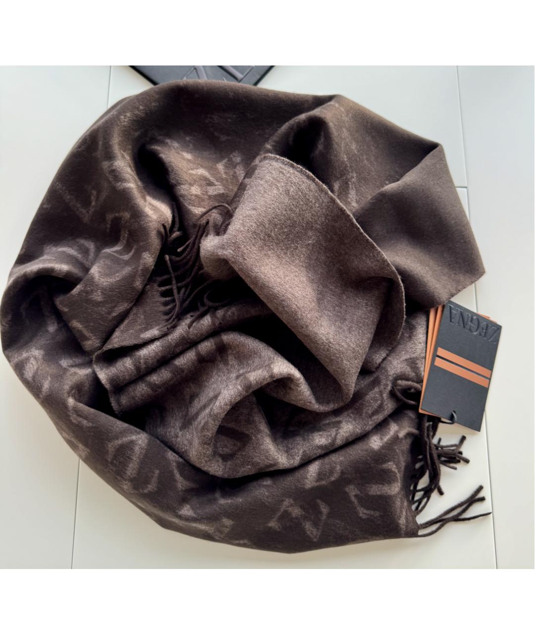 ZEGNA Коричневый шелковый шарф, фото 2