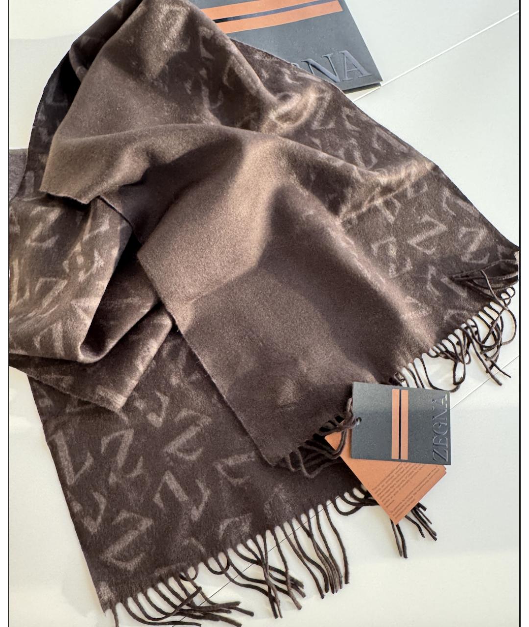 ZEGNA Коричневый шелковый шарф, фото 9