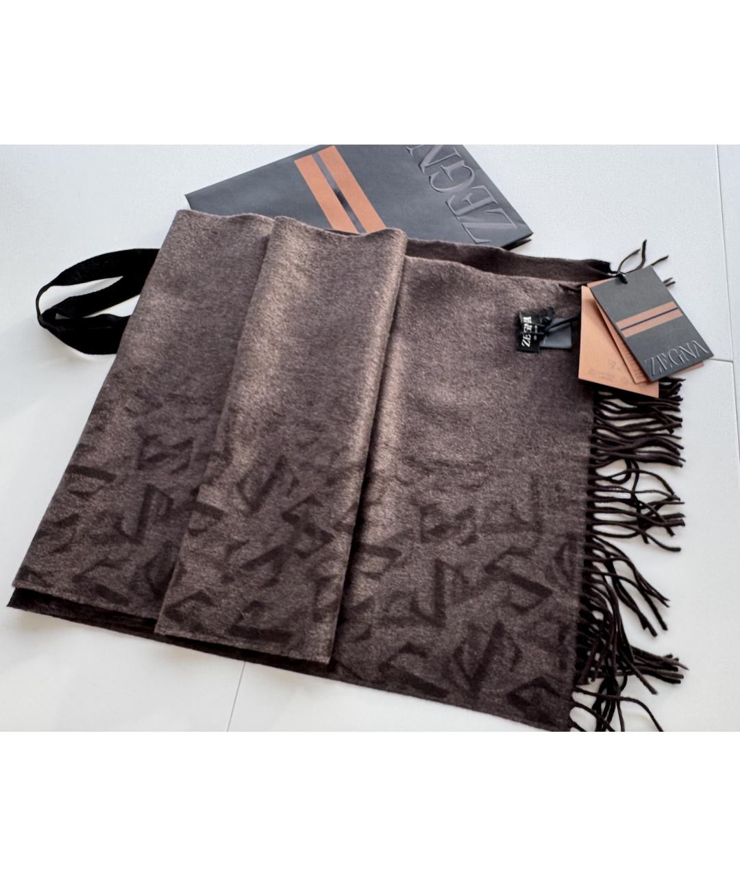 ZEGNA Коричневый шелковый шарф, фото 10