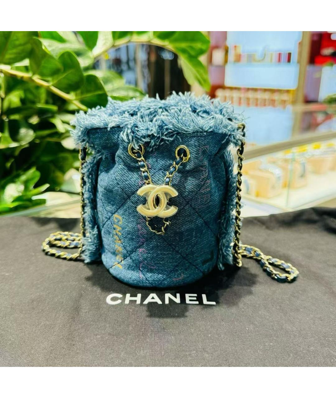 CHANEL Голубая деним сумка через плечо, фото 9