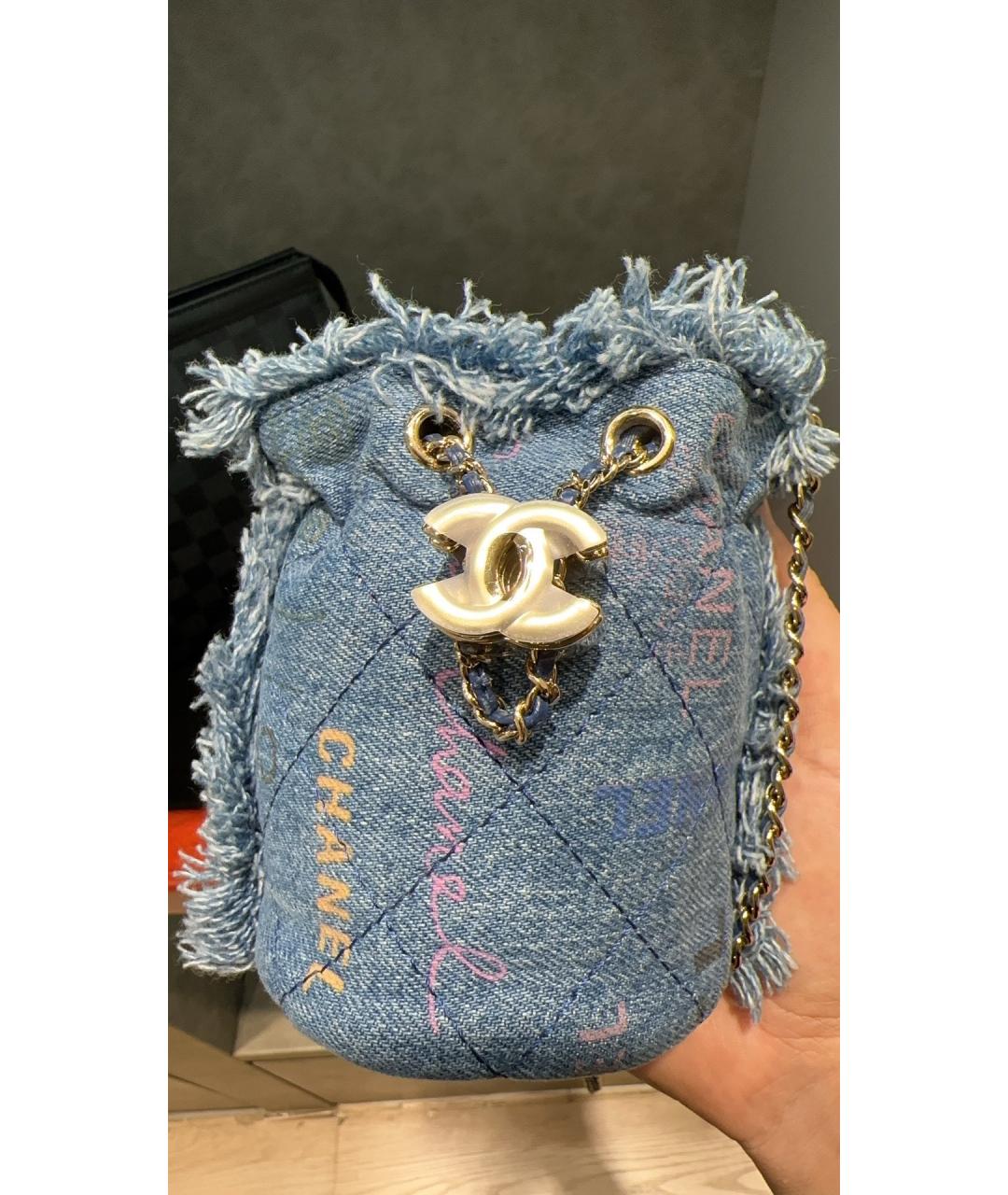 CHANEL Голубая деним сумка через плечо, фото 4