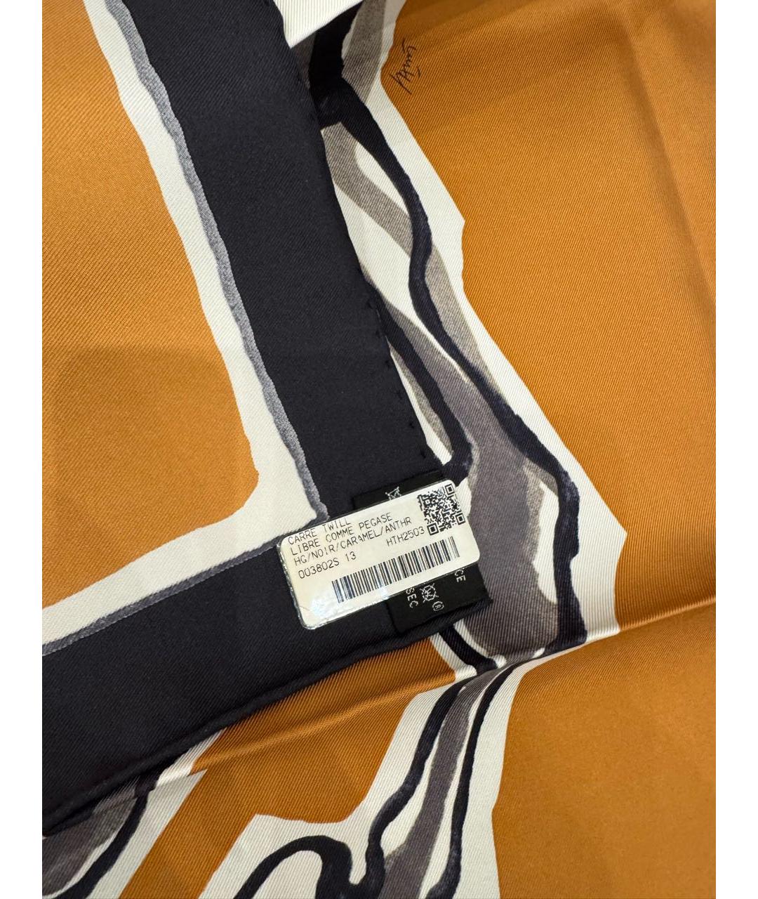 HERMES Коричневый шелковый платок, фото 5