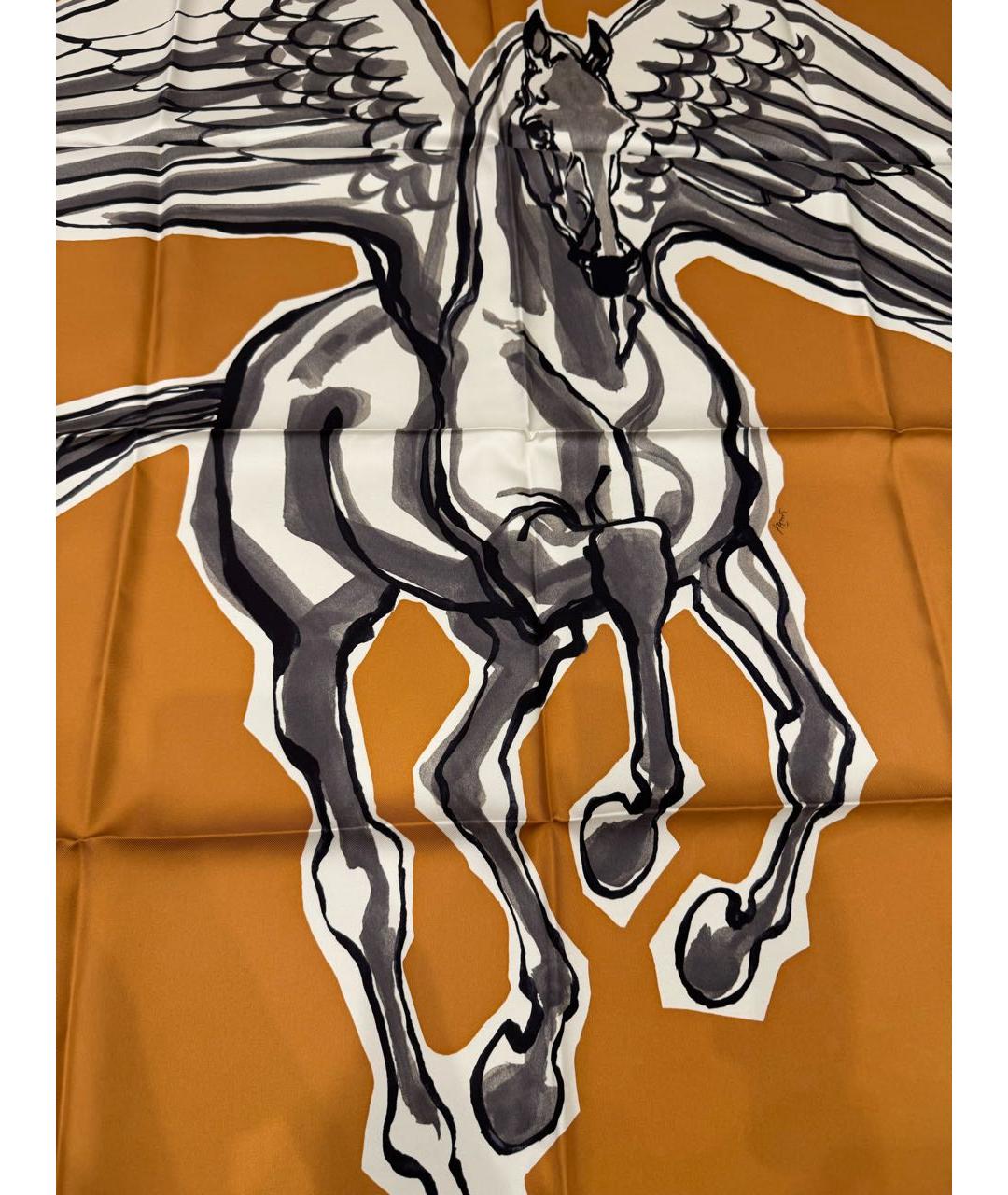 HERMES Коричневый шелковый платок, фото 2