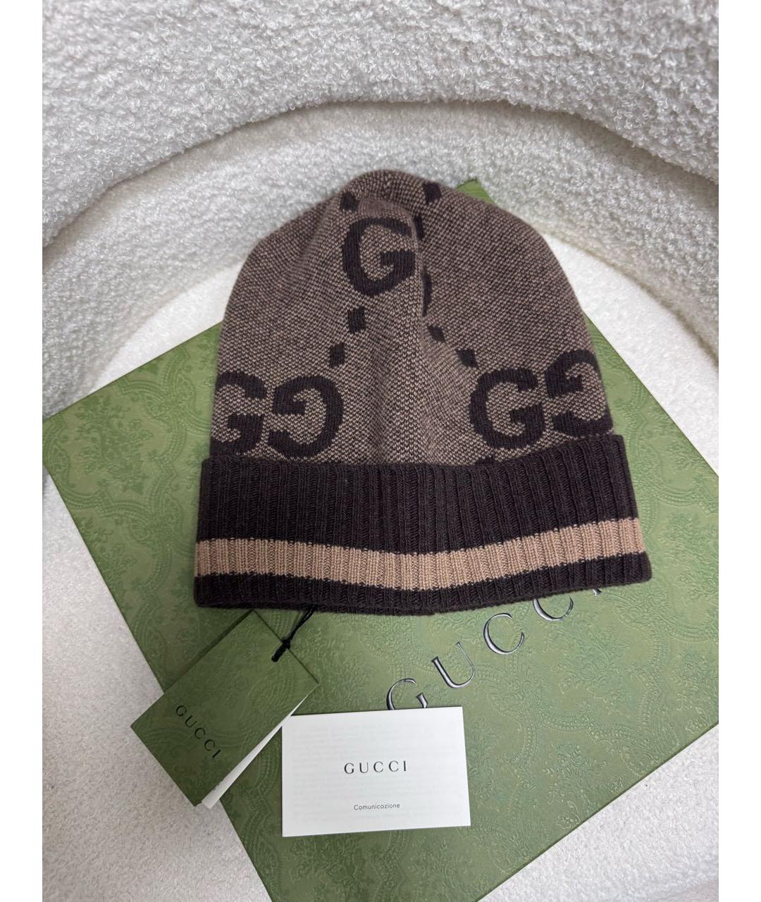GUCCI Коричневая кашемировая шапка, фото 3