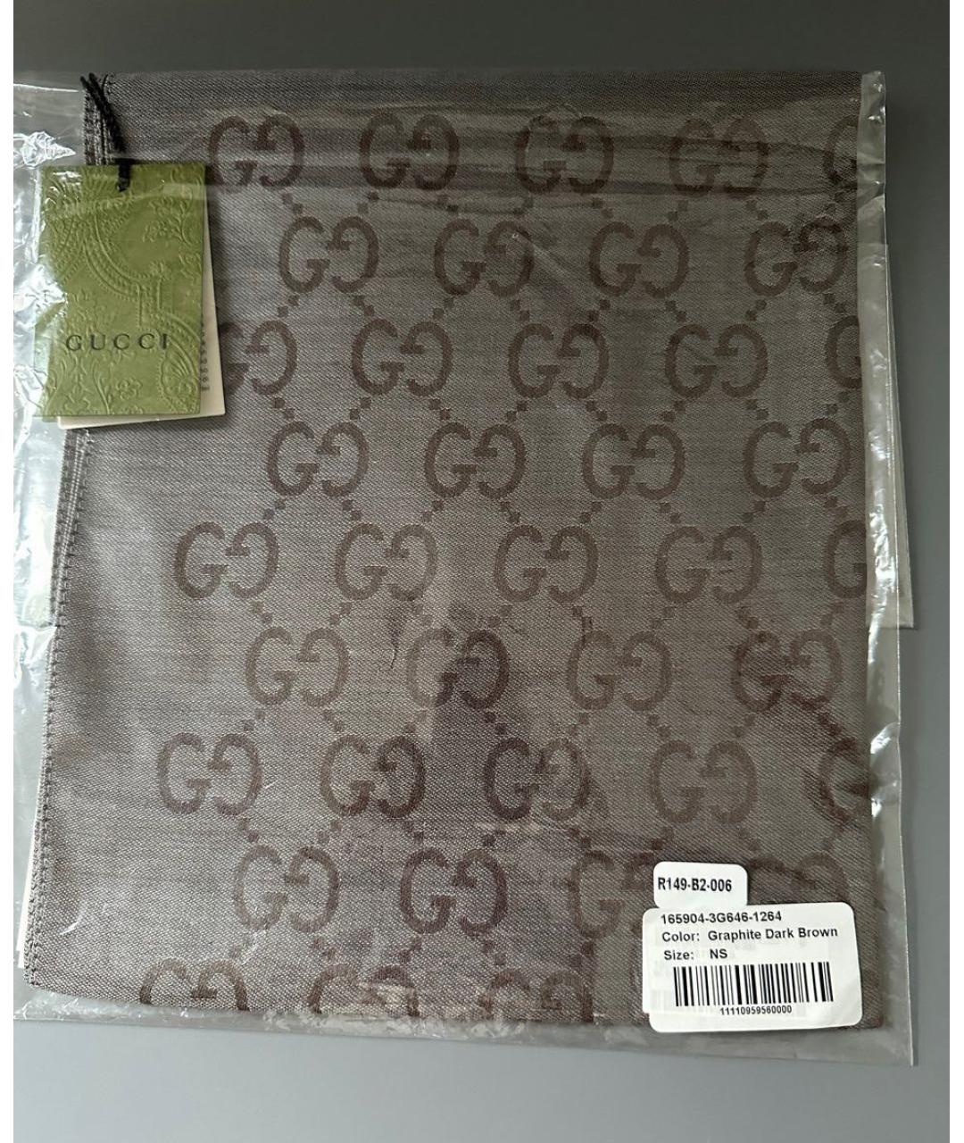 GUCCI Коричневый шерстяной шарф, фото 4