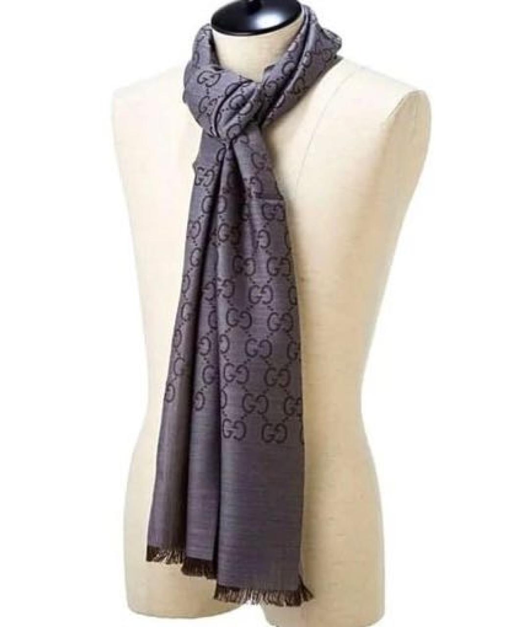 GUCCI Коричневый шерстяной шарф, фото 7