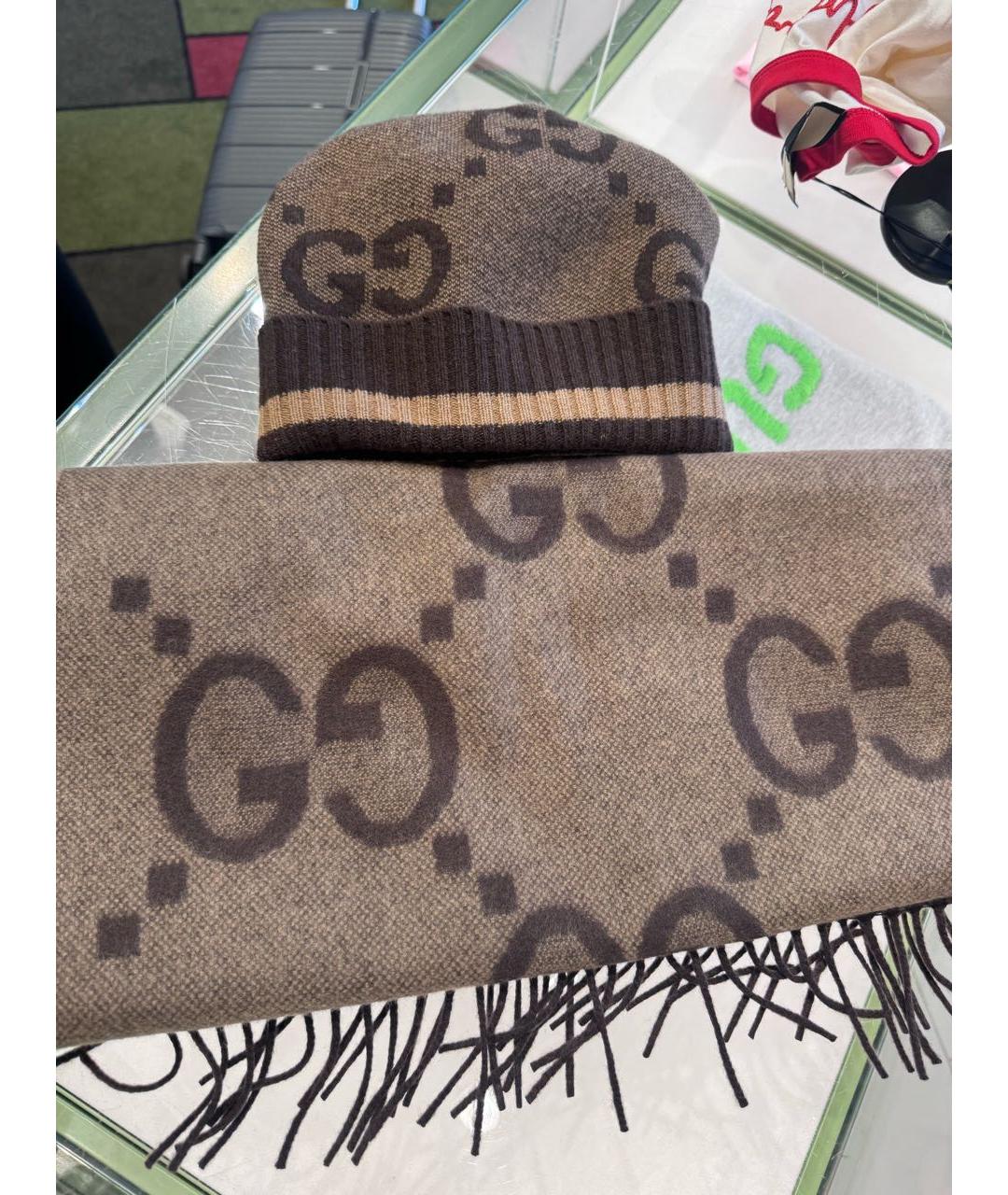 GUCCI Коричневый кашемировый шарф, фото 8