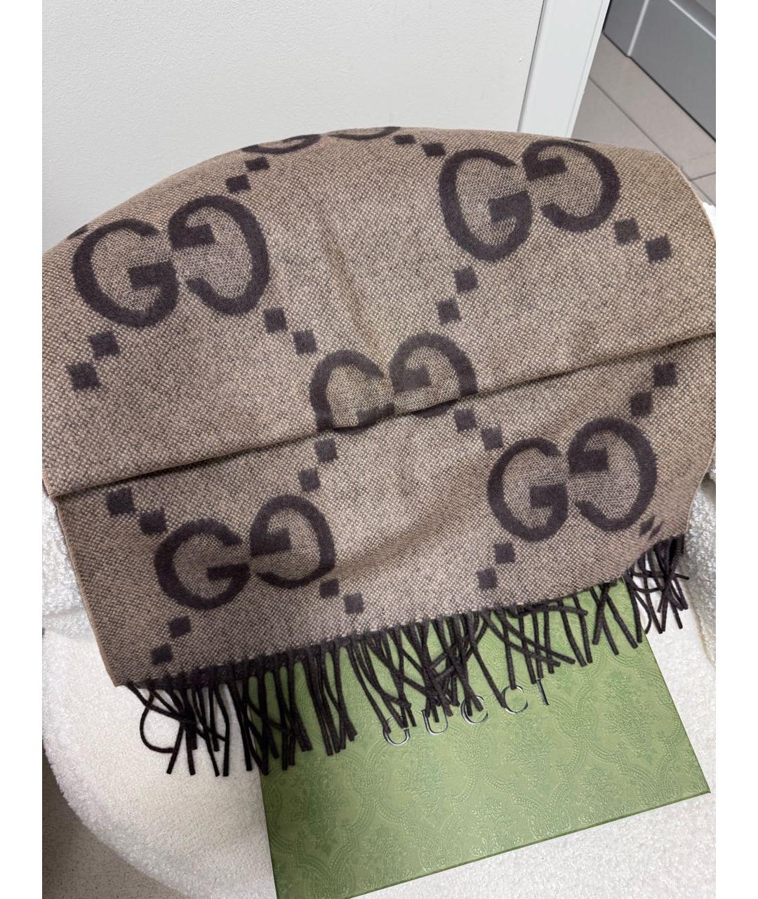 GUCCI Коричневый кашемировый шарф, фото 4