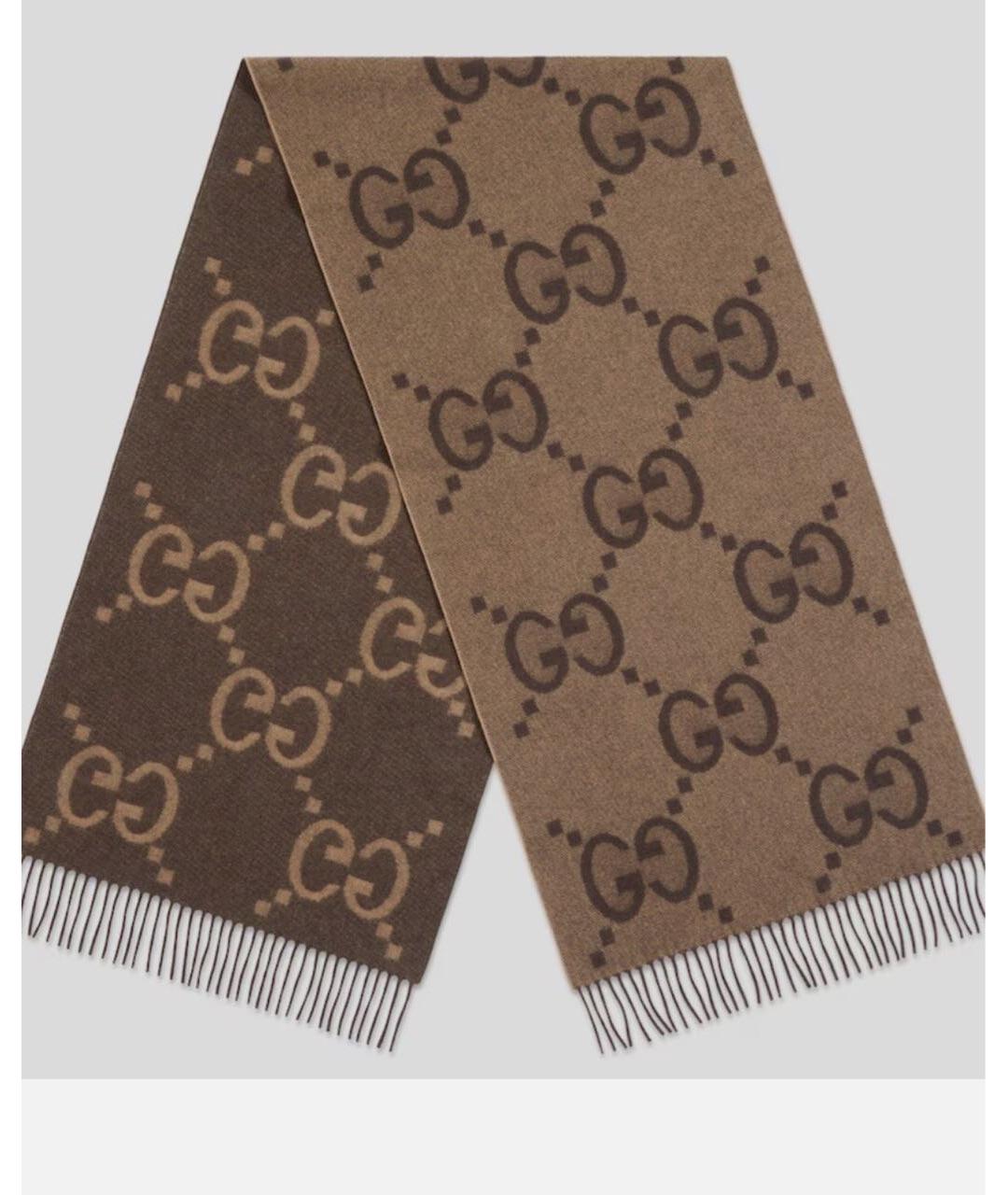 GUCCI Коричневый кашемировый шарф, фото 2