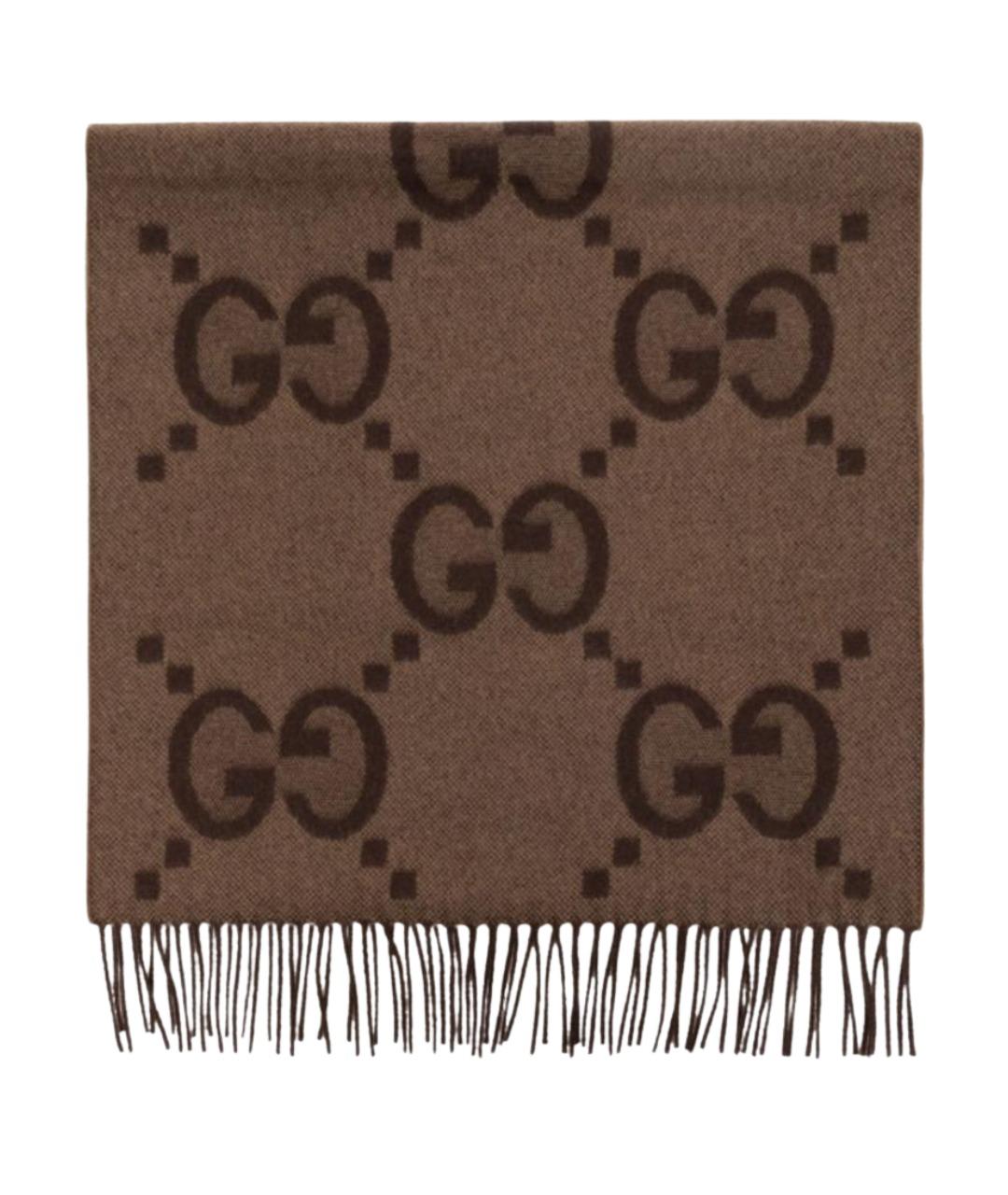 GUCCI Коричневый кашемировый шарф, фото 1