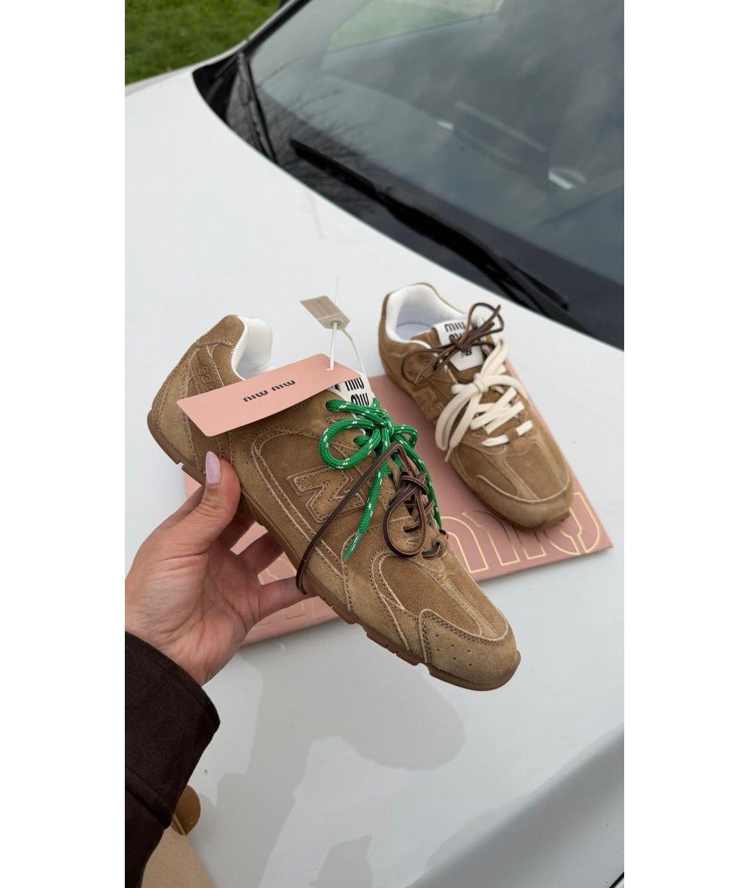MIU MIU Бежевые замшевые кроссовки, фото 6